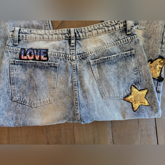 Pixie And Diamond Acid Wash Womens Jeans With Patchwork Sequined Details - Picture 12 of 12